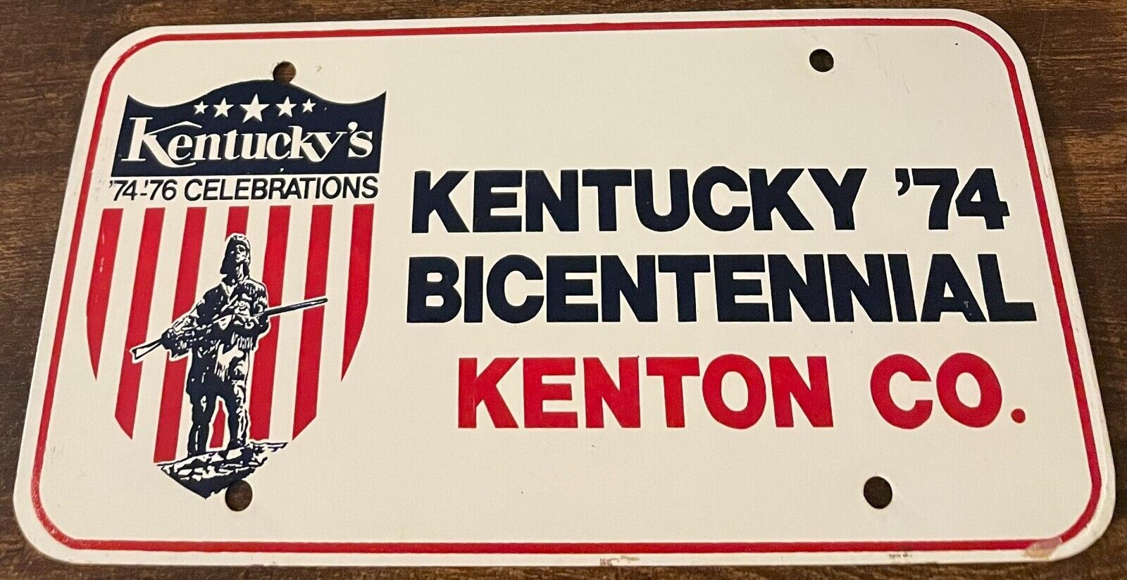 1974 1975 1976 Kentucky Bicentennial Booster License Plate Kenton County STEEL