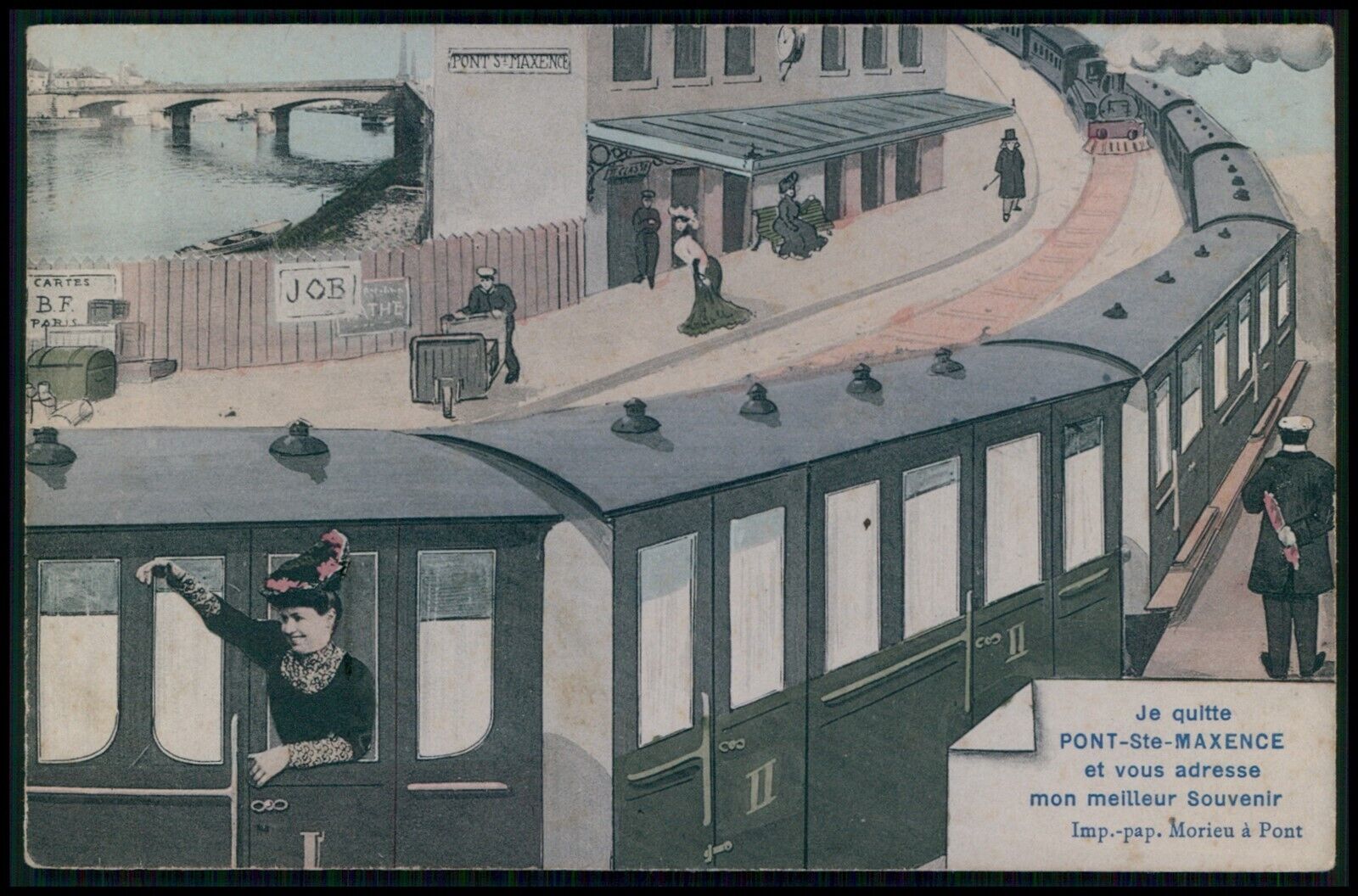 Photomontage Surrealist railway train holidays travel 1910 photogravure postcard
