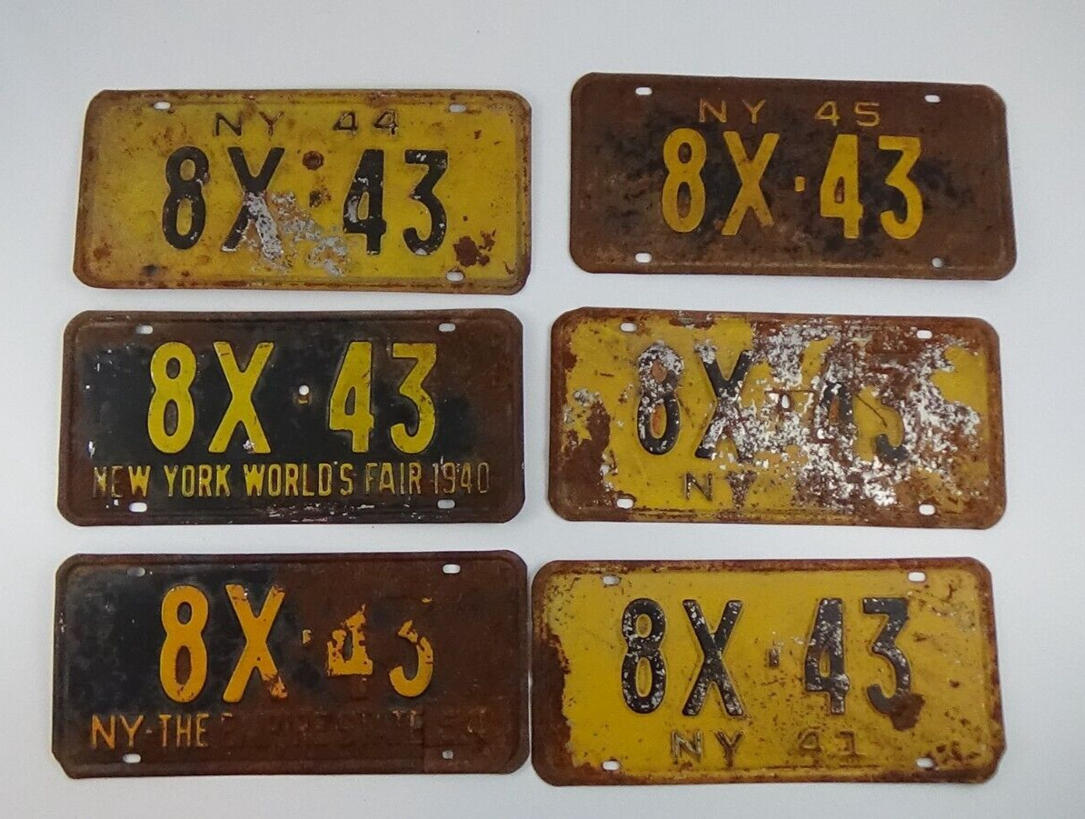 Lot of 6 1940\'s 50\'s New York NY SAME #\'s Vintage Vehicle License Plates #957