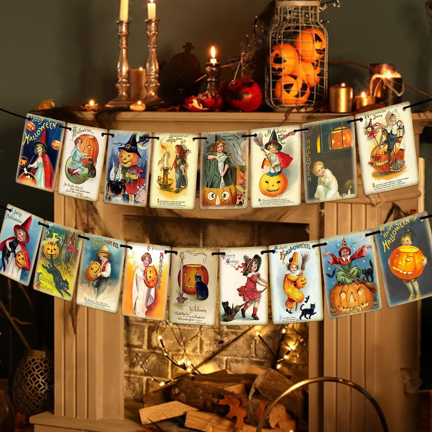 Vintage Halloween Banner Halloween Decorations Victorian Style Pumpkin Banner -