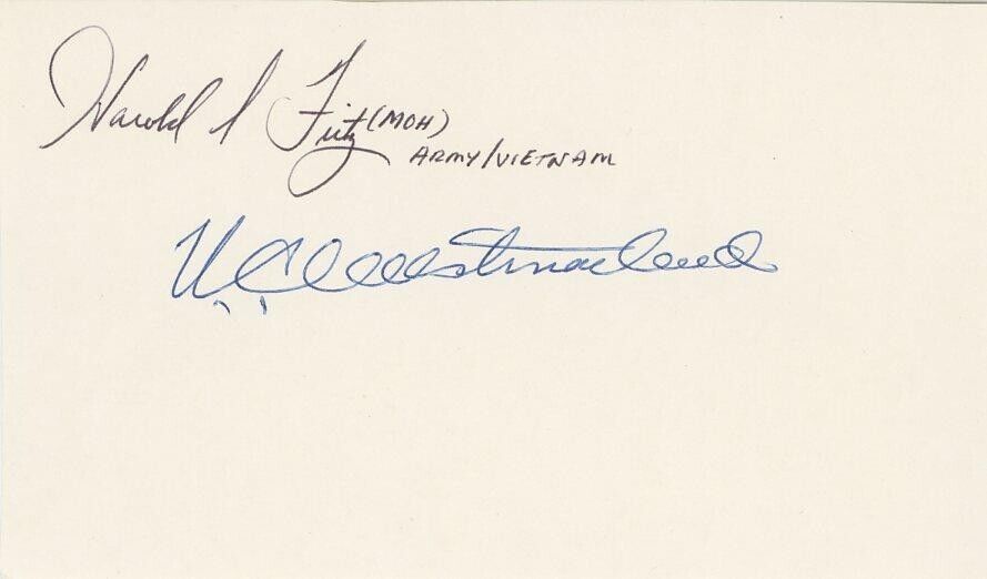 General William Westmoreland & Harold Fitz- Signed Notecard (MOH Recipient)