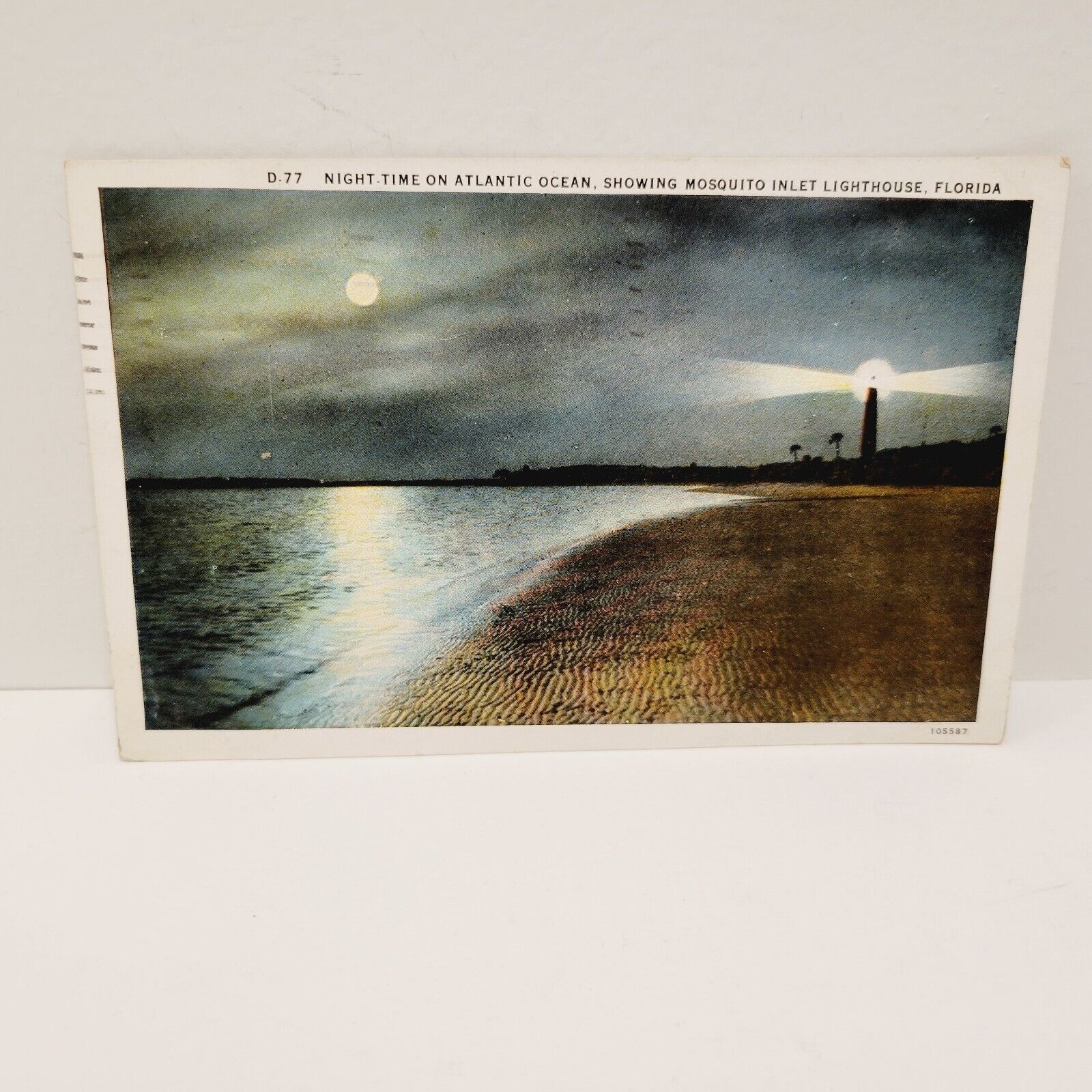 Postcard Night Time Atlantic Ocean Showing Mosquito Inlet Lighthouse Fl Posted