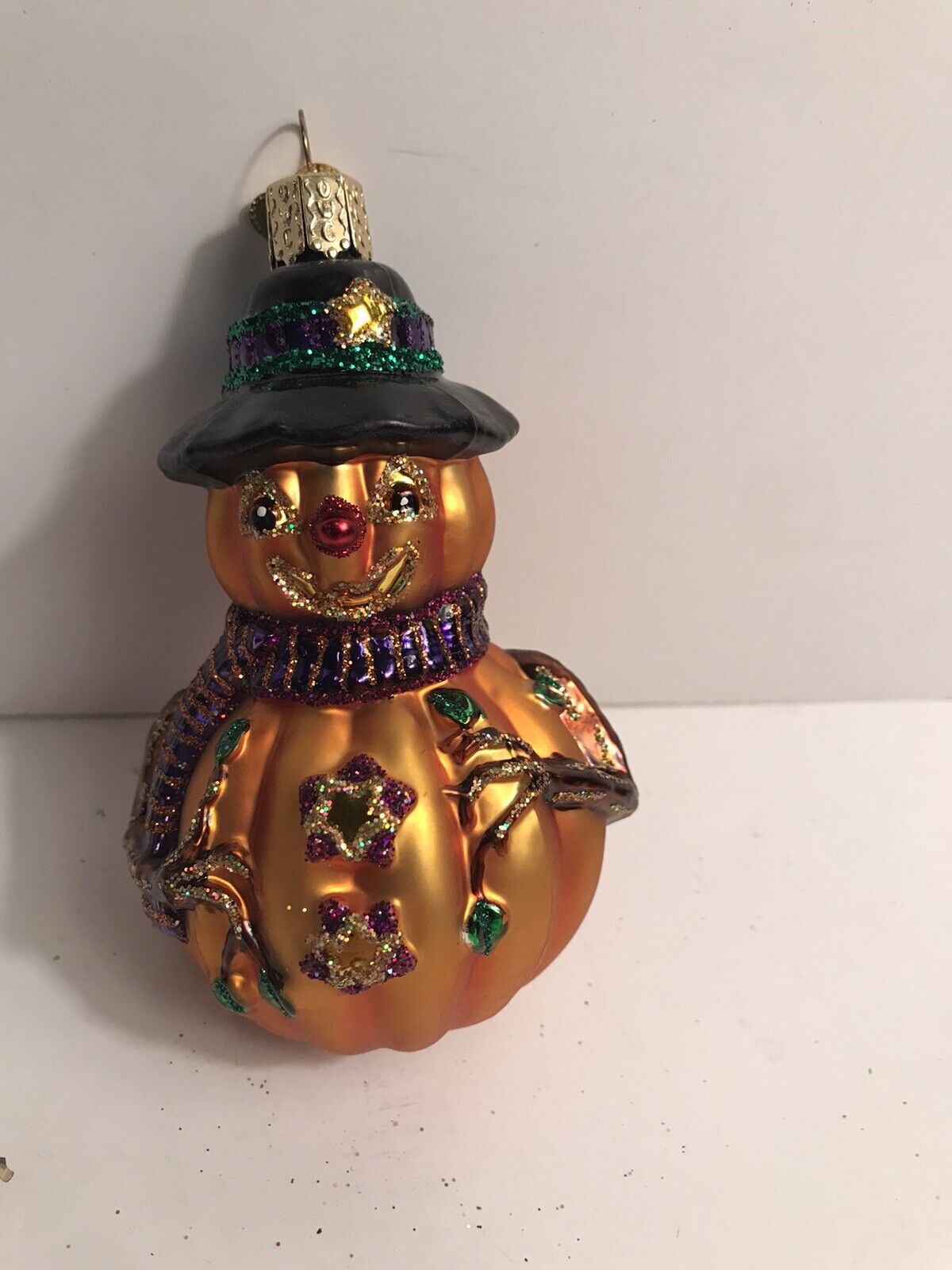 Old World Christmas Glass Halloween Vintage Jack O\' Lantern Pumpkin Stack 4\