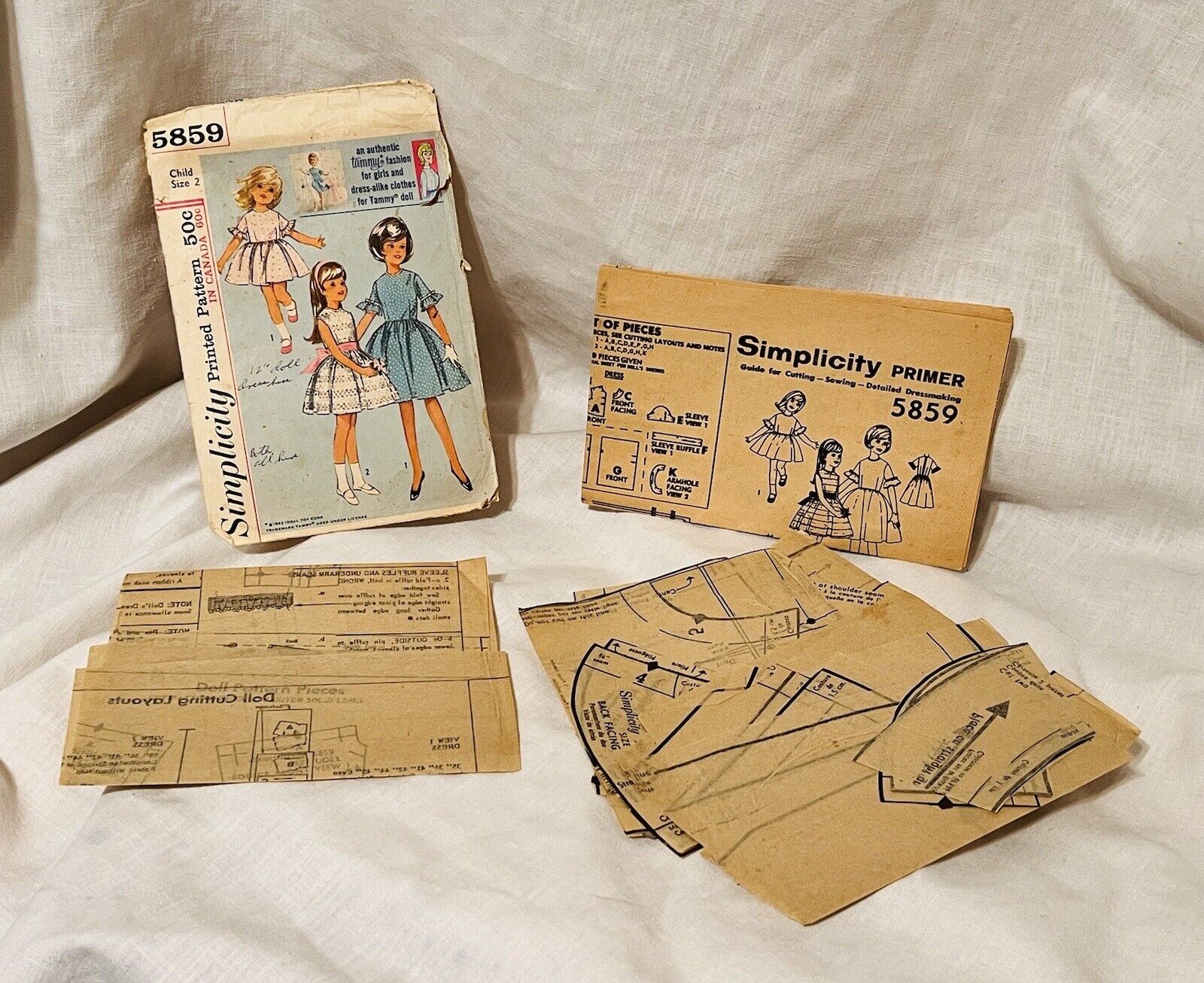 1964 Vintage SIMPLICITY Pattern 5859 Child's Girl's One Piece Dress Tammy Doll 