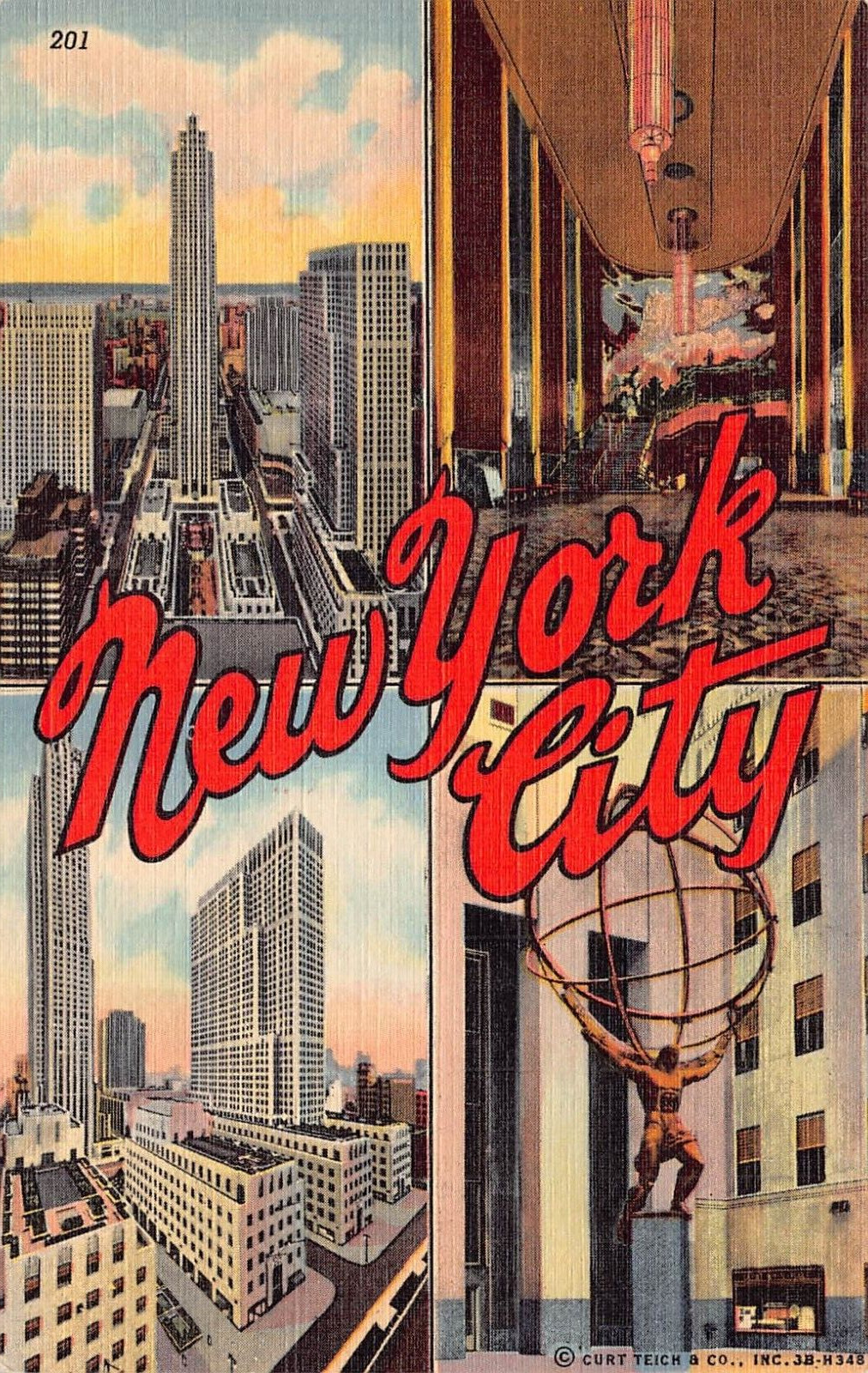 New York City NY Greetings Large Letter 3B H348 Linen Postcard