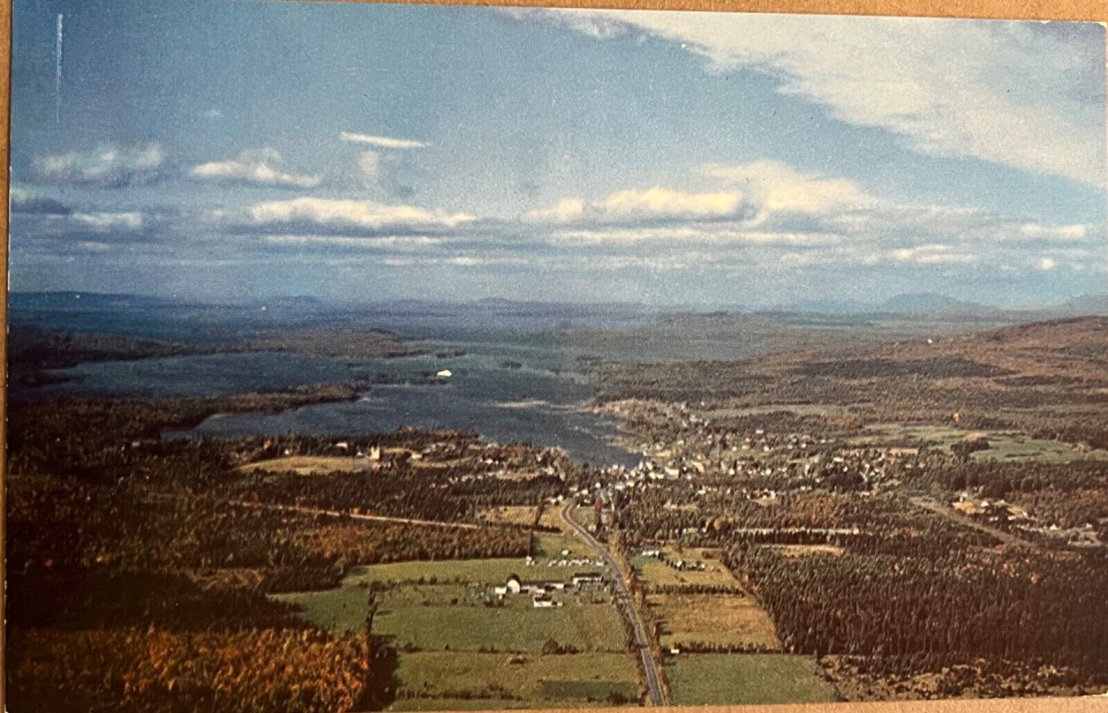 Greenville Maine Moosehead Lake Aerial View Vintage Chrome Postcard c1960