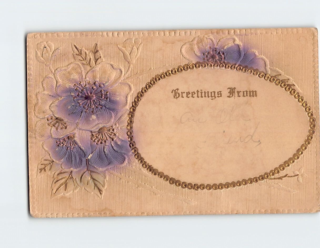 Postcard Greetings From with Flowers Embossed Art Print