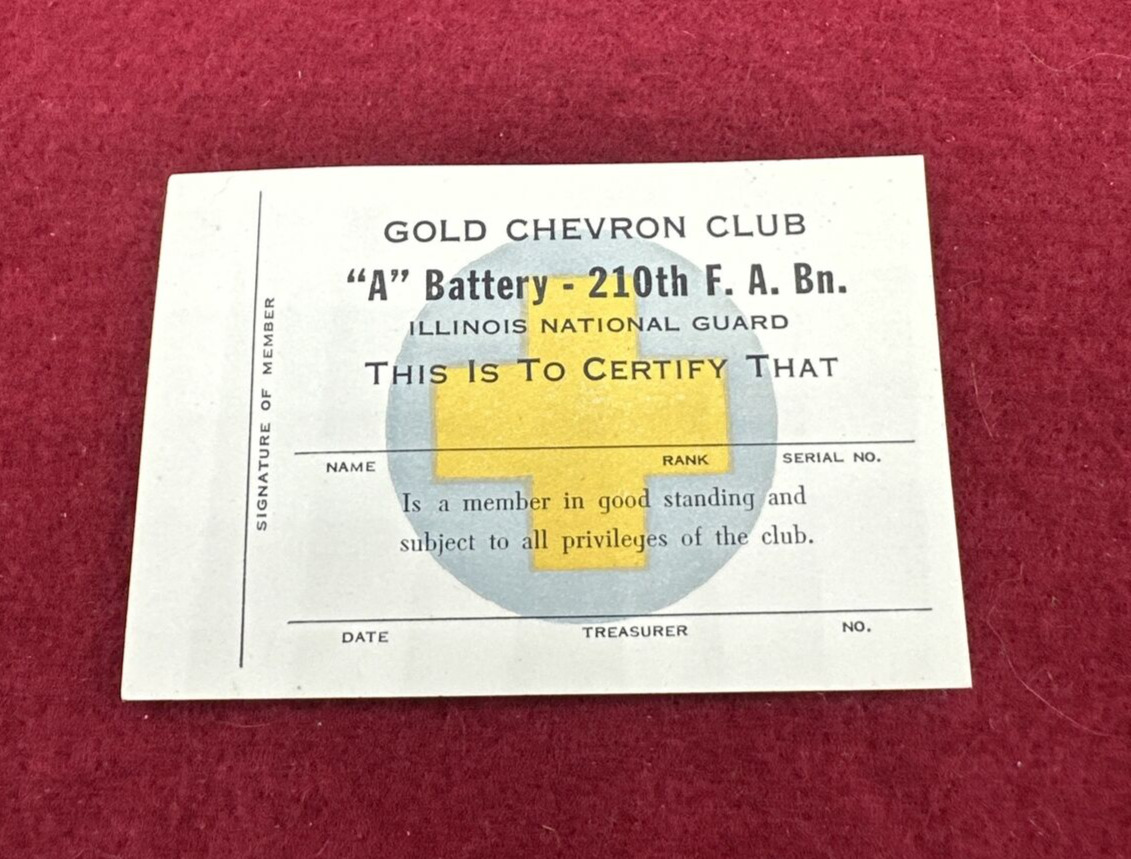 WWII/2 era US Army A Battery, 210th Field Artillery Battalion Gold Chevron Club