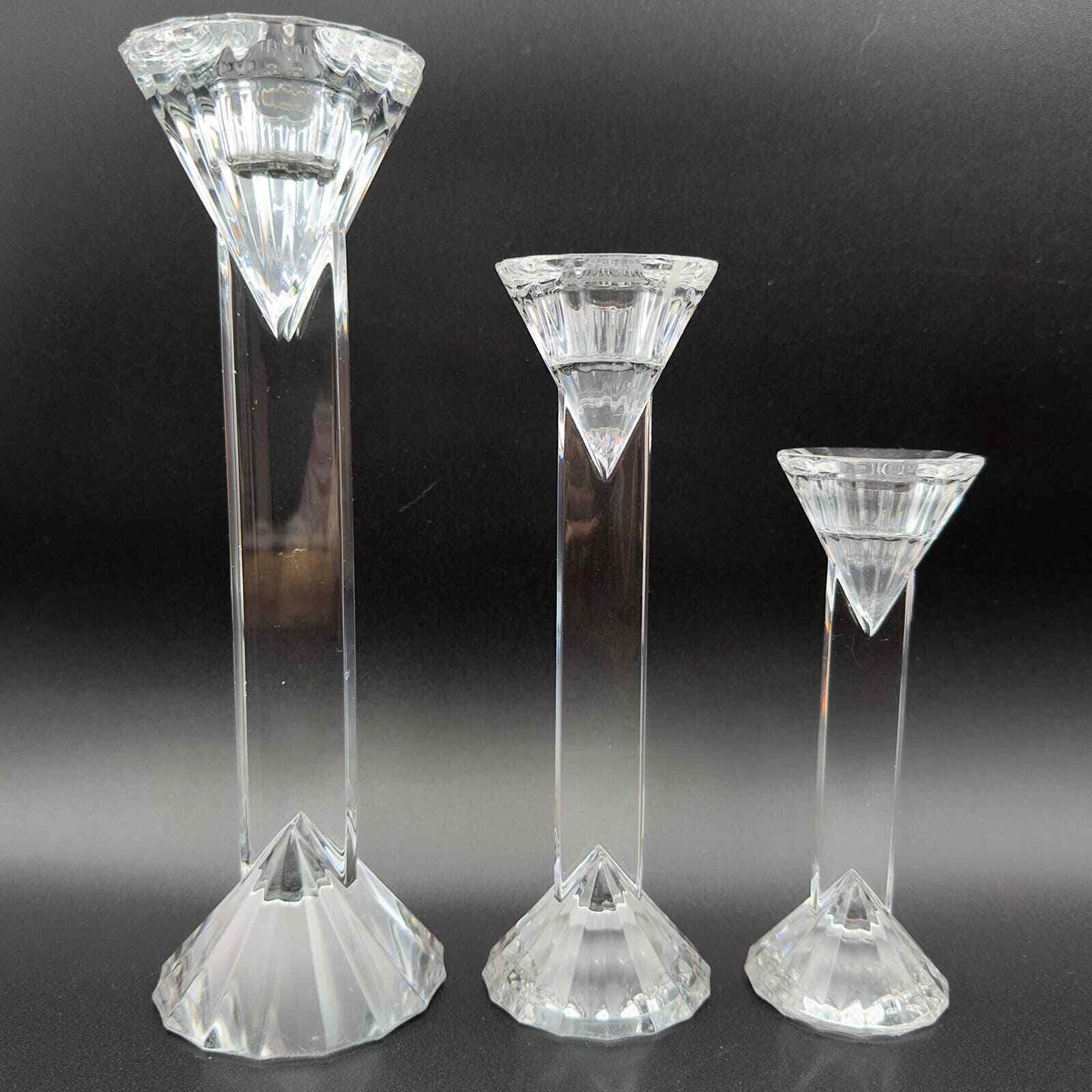 3 Jihlavske Sklarny Art Deco Style Crystal Candlesticks Czech Bohemia 24% Lead