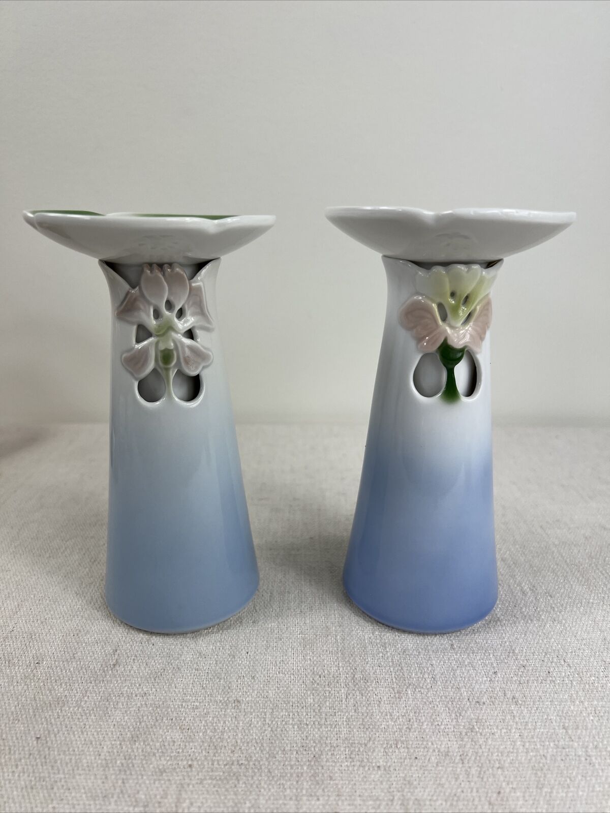 Vintage Bing Grondahl Floral Vase Candle Holders Porcelain Denmark 6207 Set 2