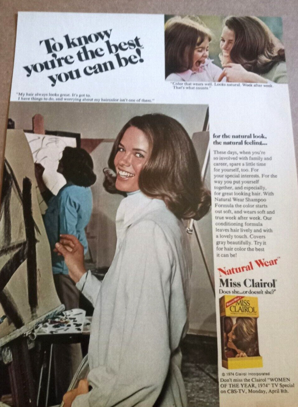 1974 print ad - Miss Clairol Haircolor hair color cute girl painting Advertising