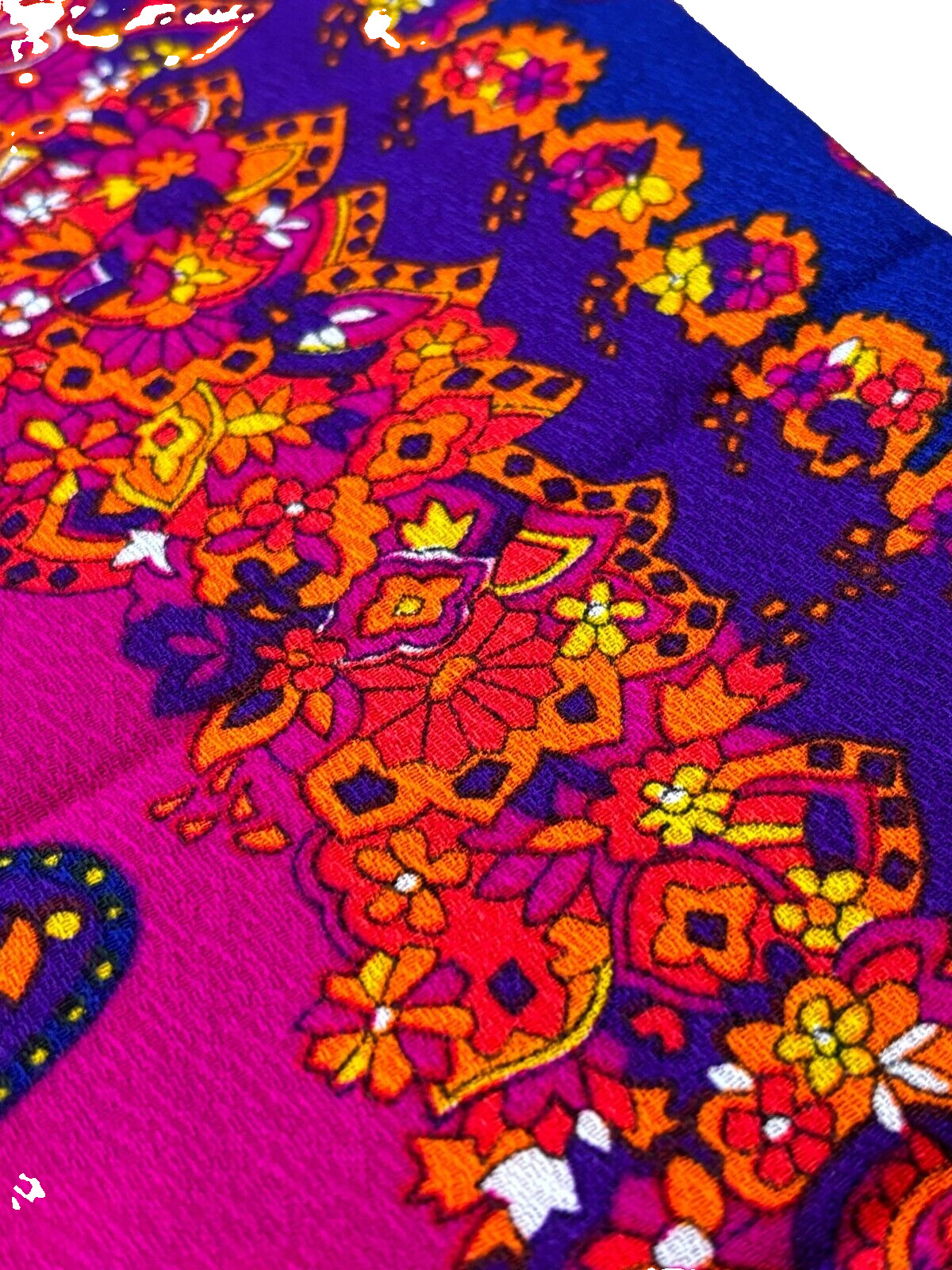 Vintage Fabric Remnant 60s 70s Mid Century Psychedelic Floral Flower Power 82x44