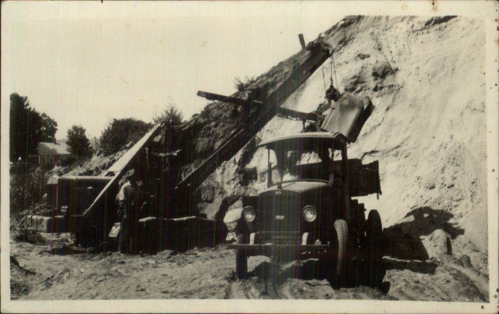 Crane Loading Early Truck - Ford or Chevy c1920s Real Photo Postcard