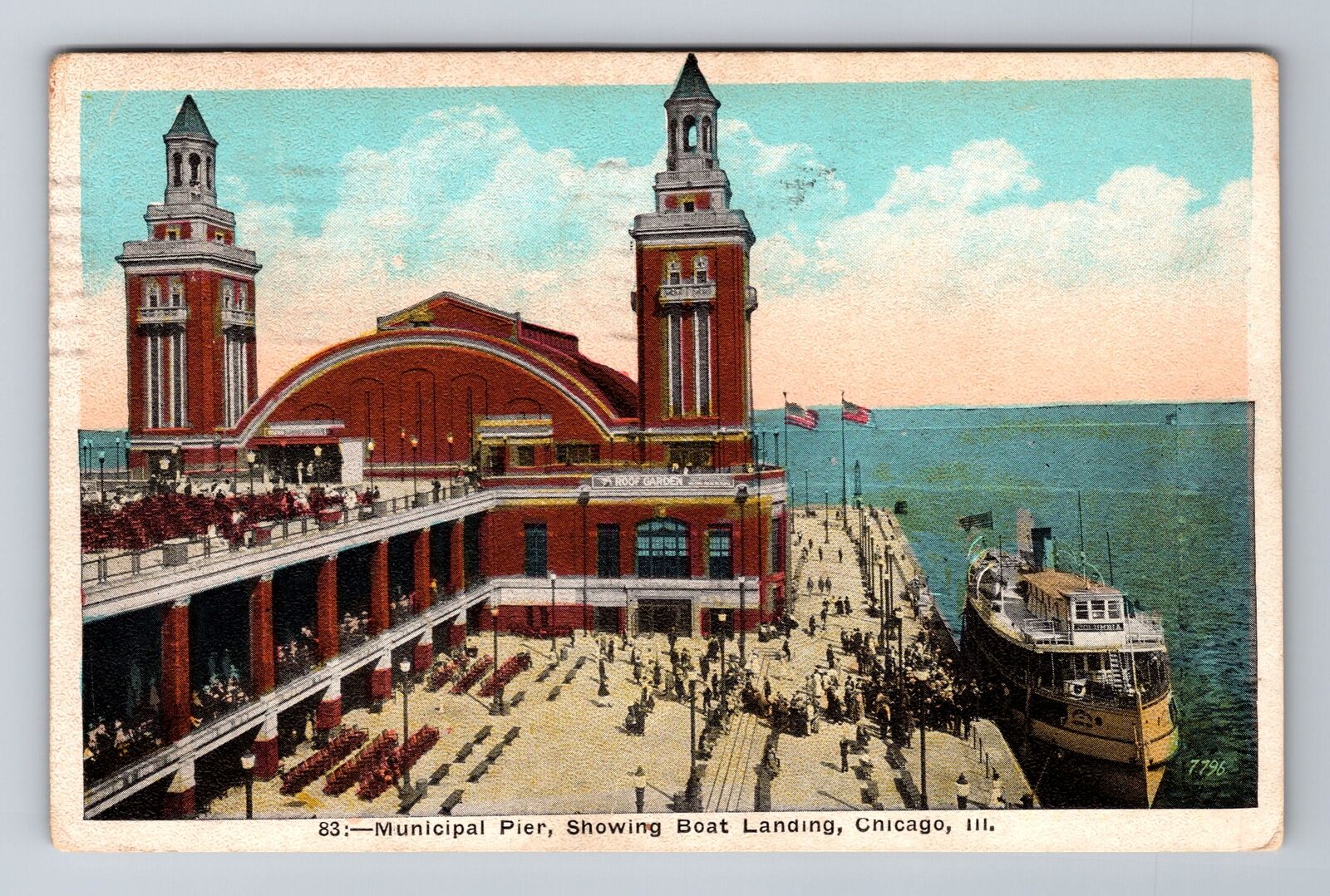 Chicago IL-Illinois, Aerial Municipal Pier, Antique, Vintage c1924 Postcard