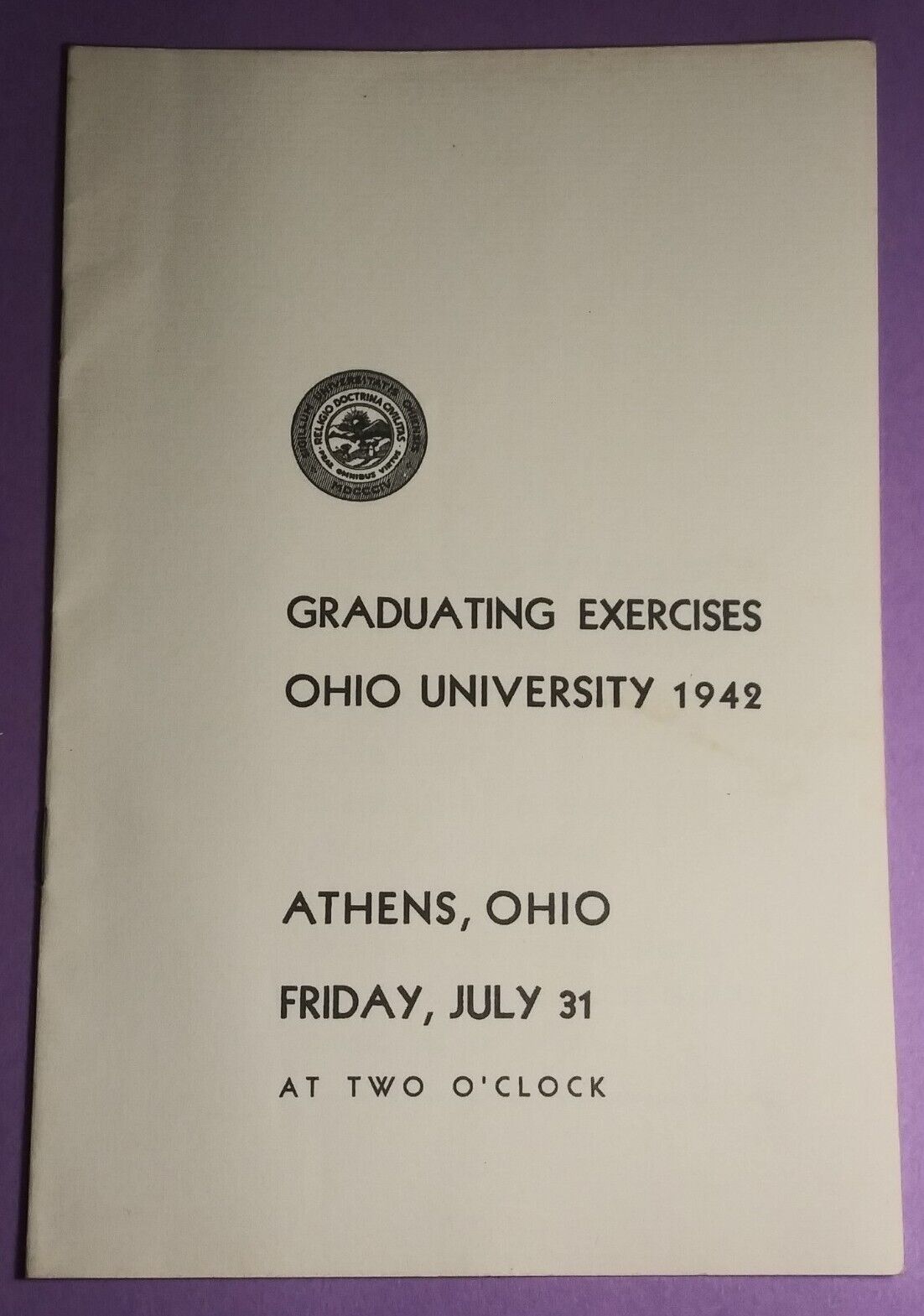 1942 Ohio University Graduation Exercises Program Booklet Athens Vintage 
