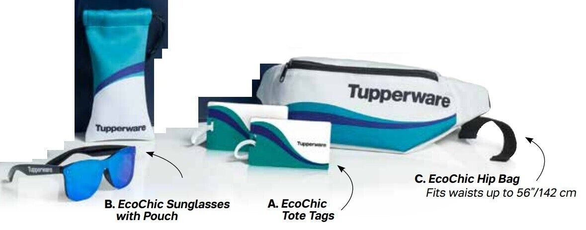 Tupperware 2020 Award EcoChic Set 3 Sunglasses Tote Tags Hip Bag New in Package