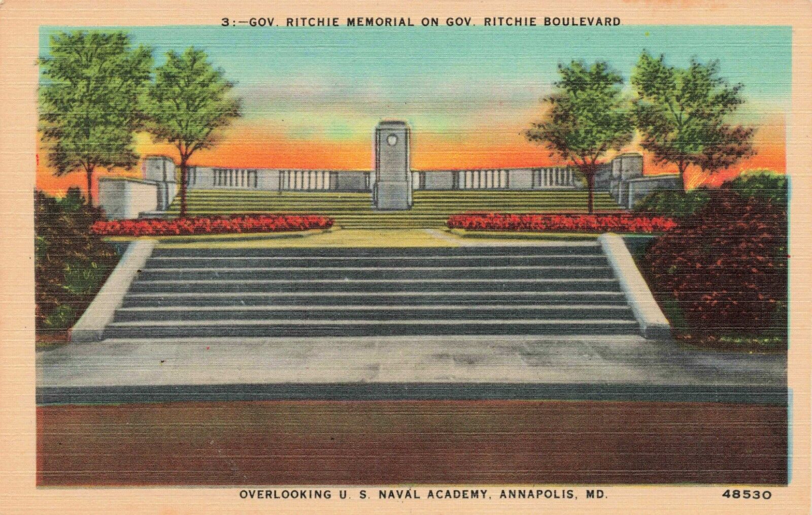 Postcard Governor Ritchie Memorial, U.S. Naval Academy, Annapolis, Maryland VTG
