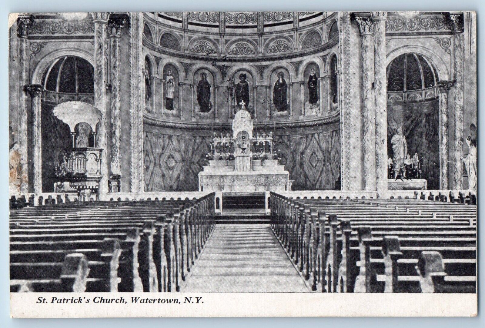 Watertown New York Postcard St Patrick Church Interior View Altar 1911 Antique