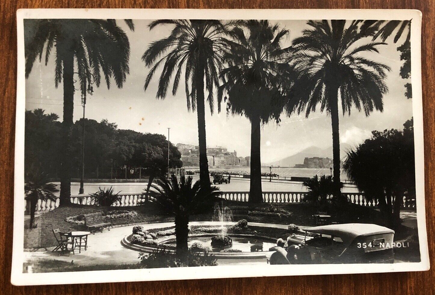 B&W Postcard Naples Italy Garden Overlooking The Water Napoli Vintage