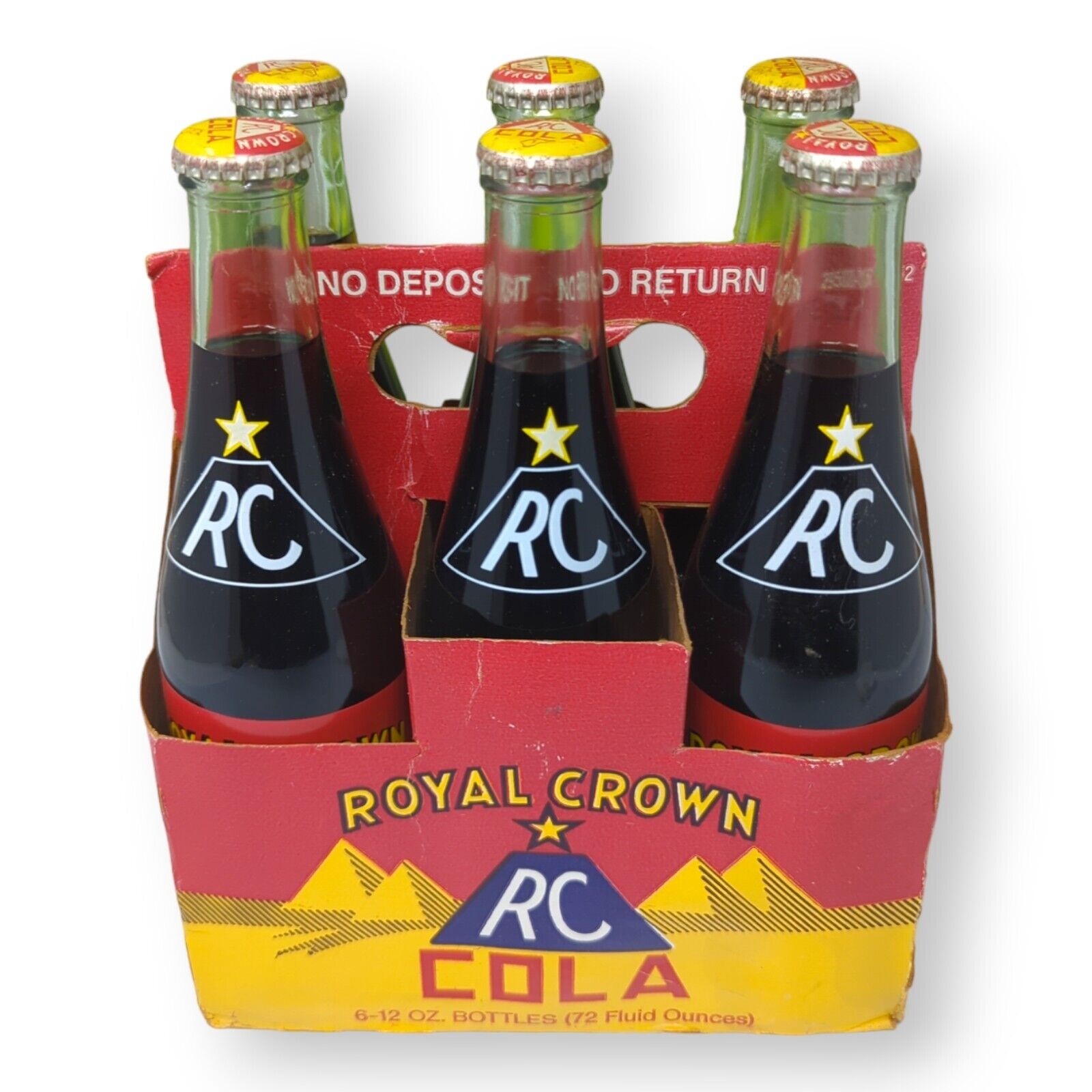 Vintage Royal Crown Pyramid RC Cola 6 Pack w/ Carrier Soda Bottles SEALED FULL