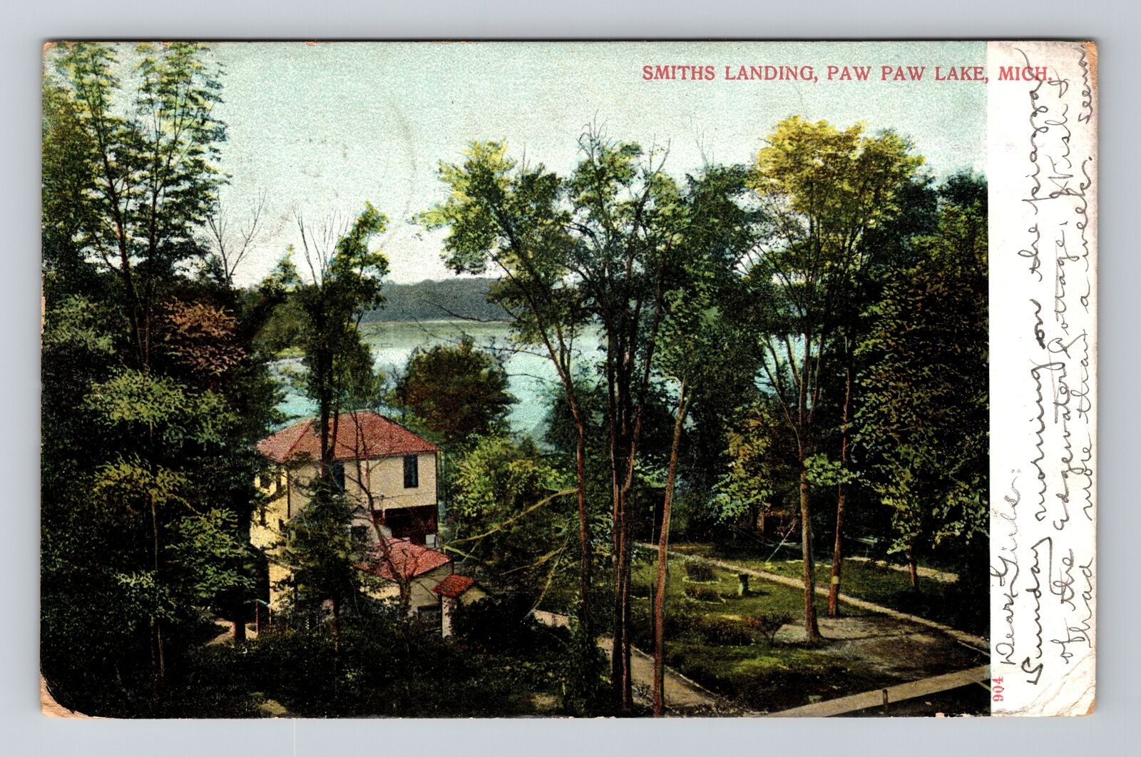 Paw Paw Lake MI-Michigan, Smiths Landing, Vintage c1907 Postcard