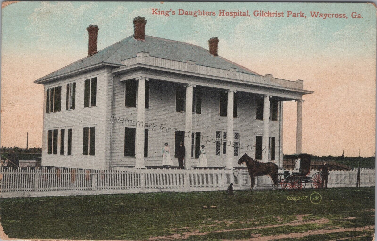Waycross, GA: 1909 King's Daughters Hospital, Gilchrist Park - Georgia Postcard
