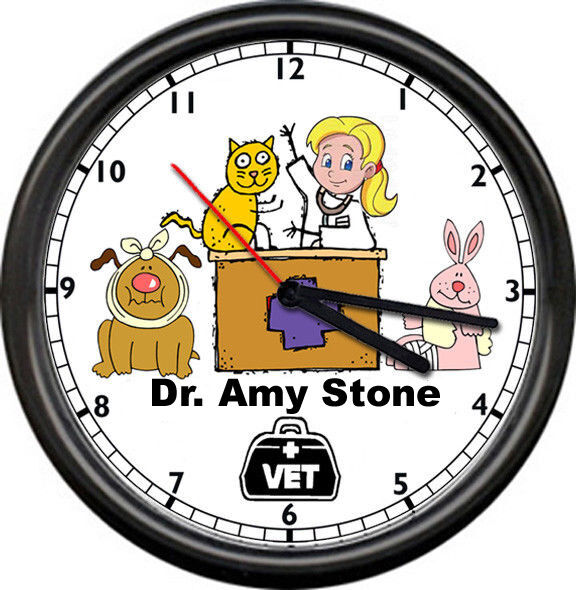 Personalized Veterinarian Female Blonde Brunette Asst Dog Cat Gift Wall Clock