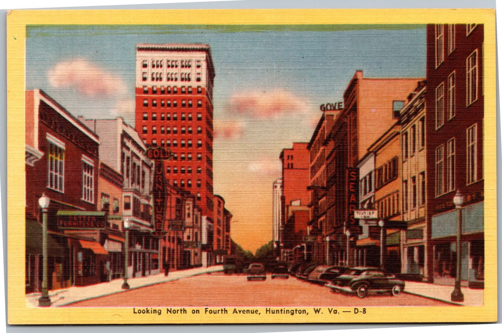 Postcard WV Huntington Fourth Street  Sears cars