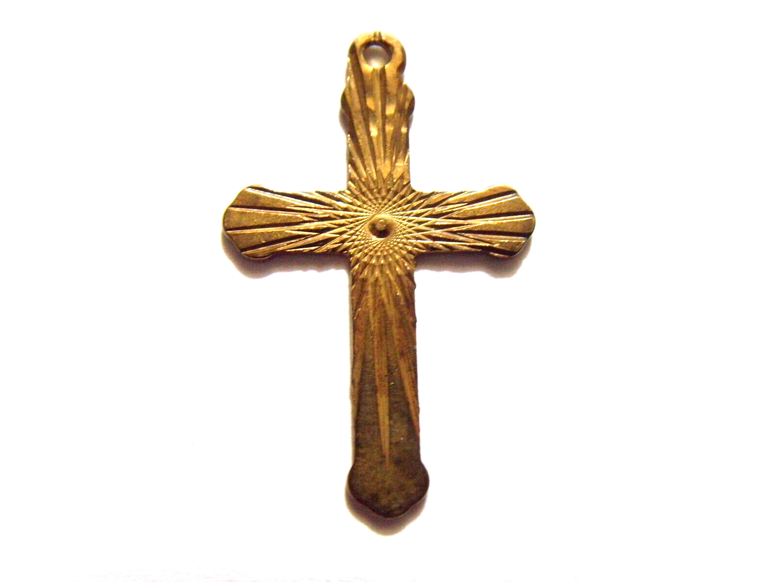 antique religious gold tone metal radiating rays sunburst cross pendant 51848