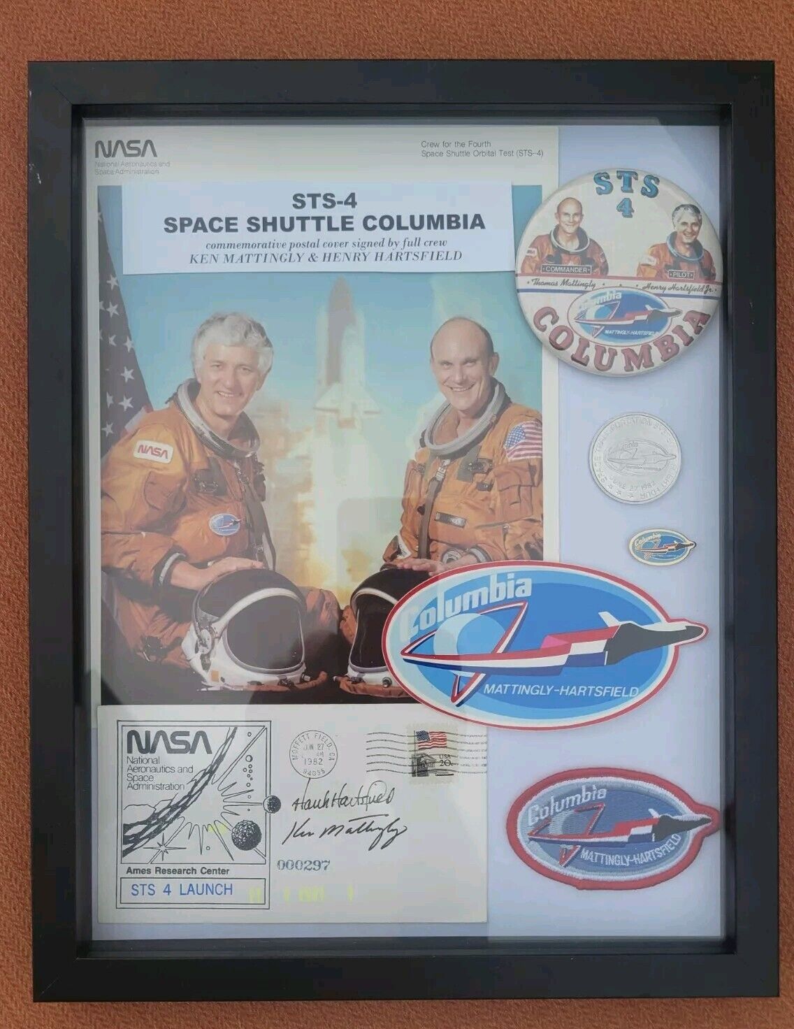 STS-4 Full Crew Signed Mission Cover Display with HARTSFIELD & MATTINGLY CERT