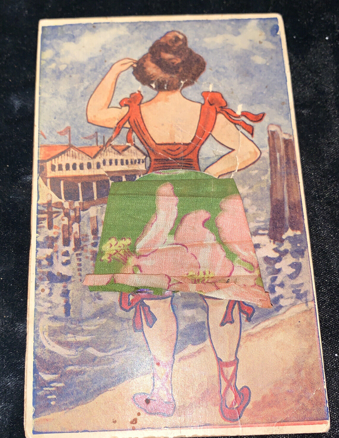 c1910 Bathing Beauty Novelty Postcard Pull up Dress