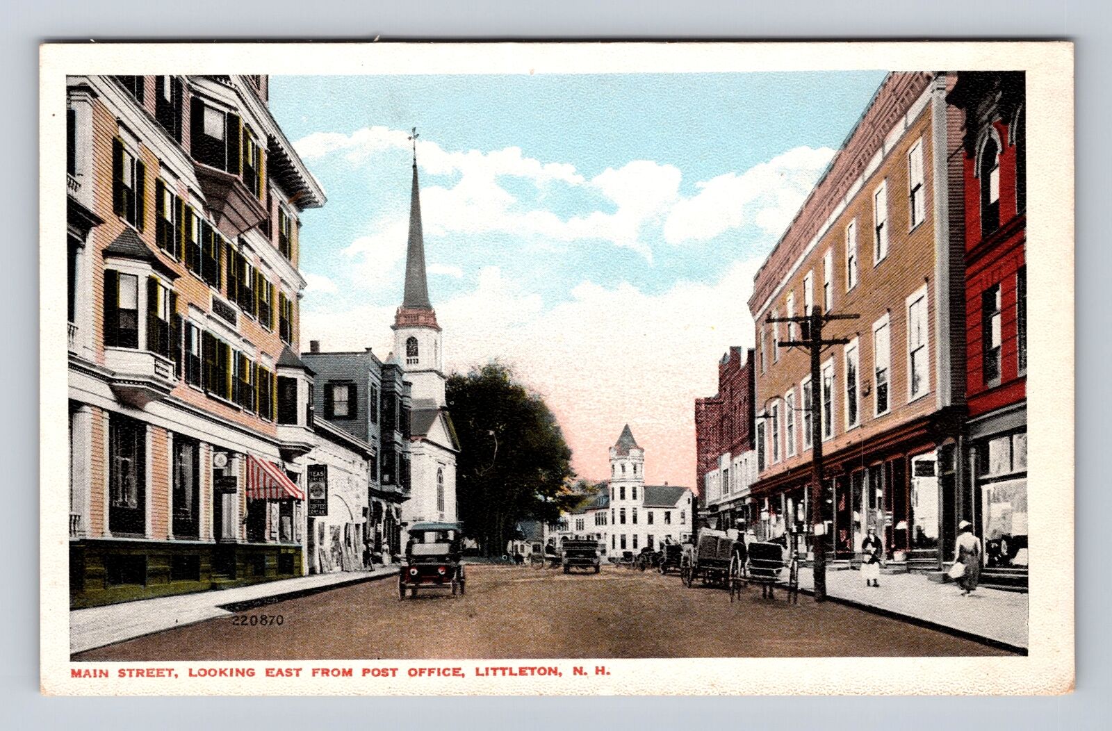 Littleton NH-New Hampshire, Main Street, Looking Post Office Vintage Postcard