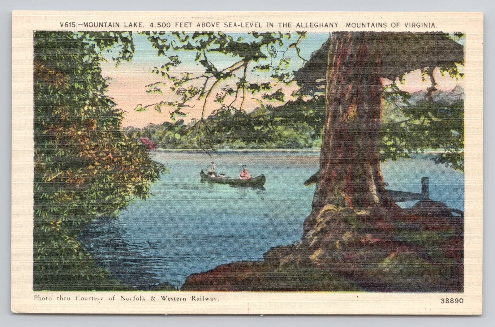 Mountain Lake Alleghany Mountains of Virginia Linen Postcard No 3484