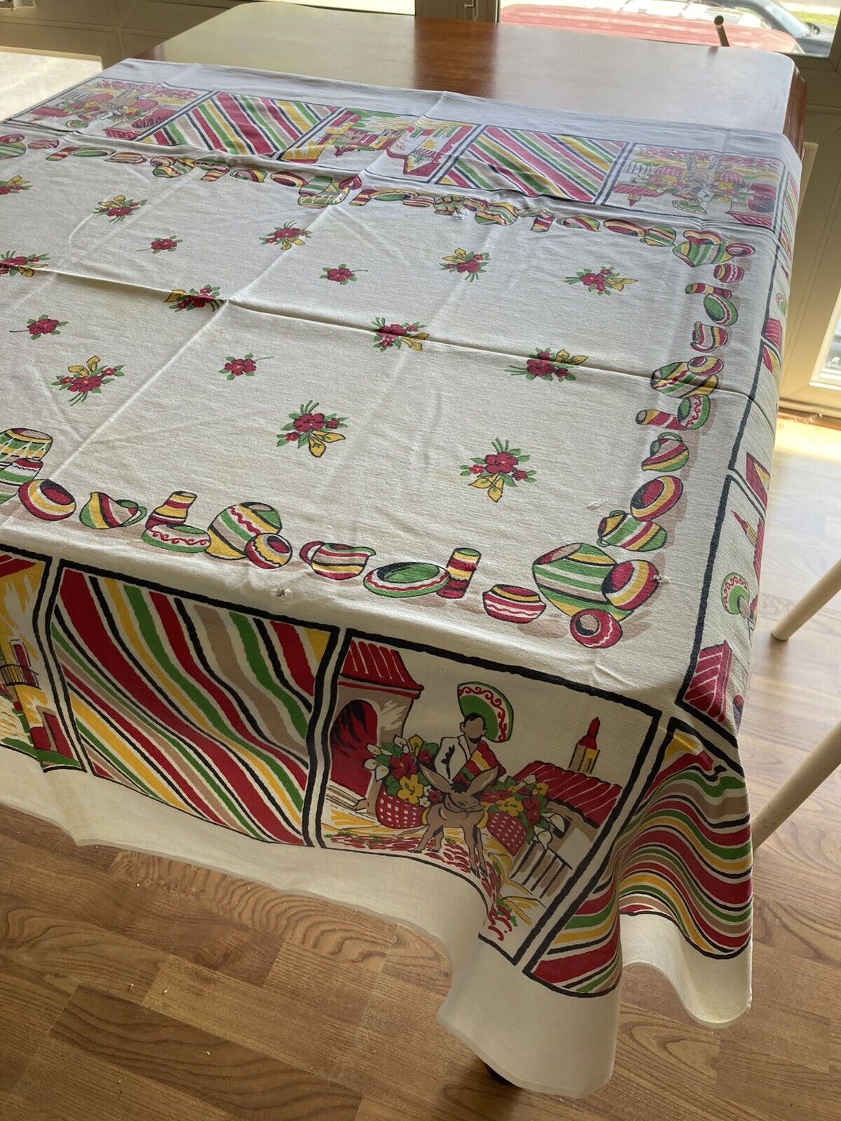 Vintage Retro Five Color Printed Tablecloth South West Inspired 54 x 62
