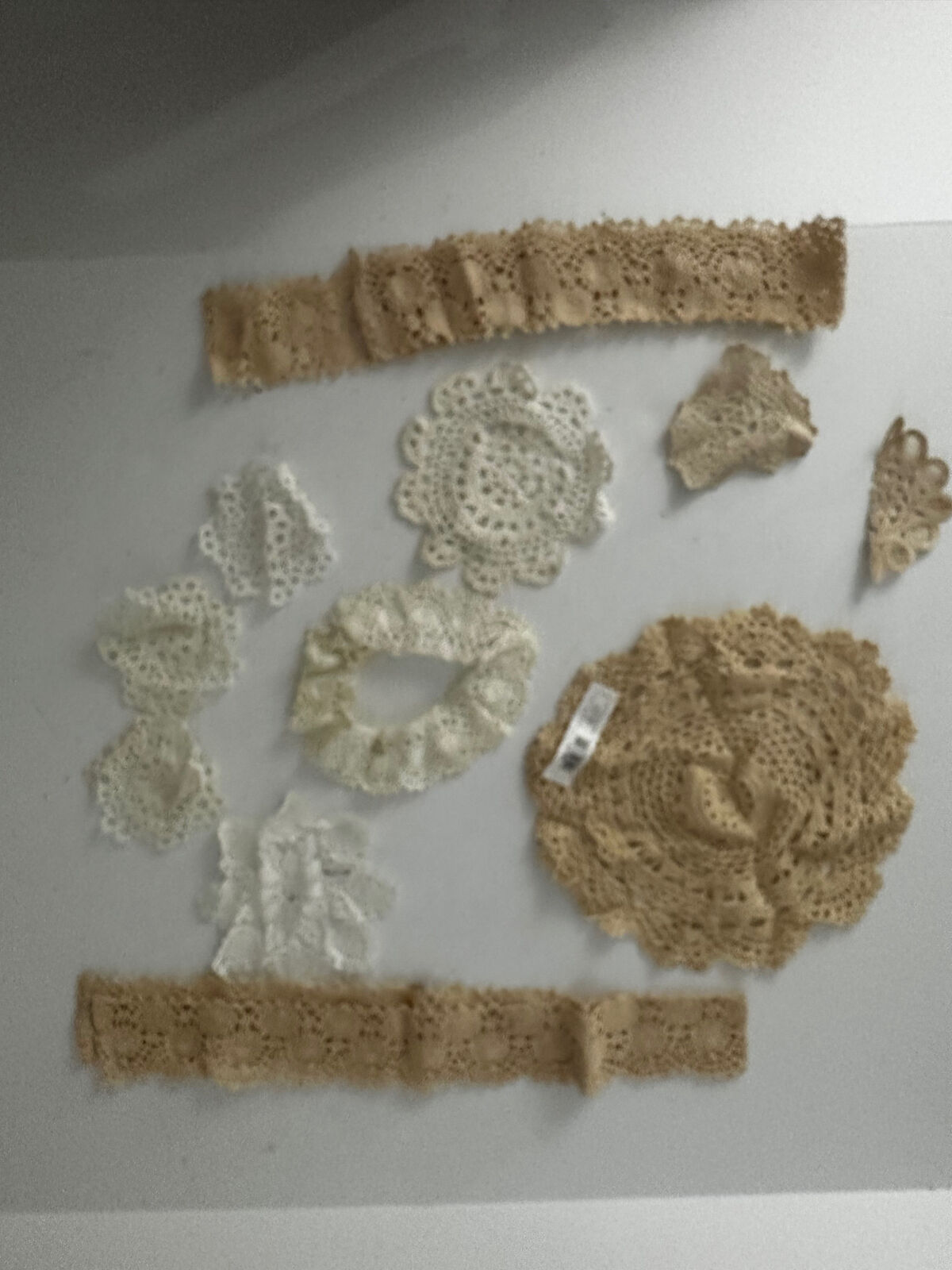 Lot of Hand Crocheted Round Doily Doillies and ribbon