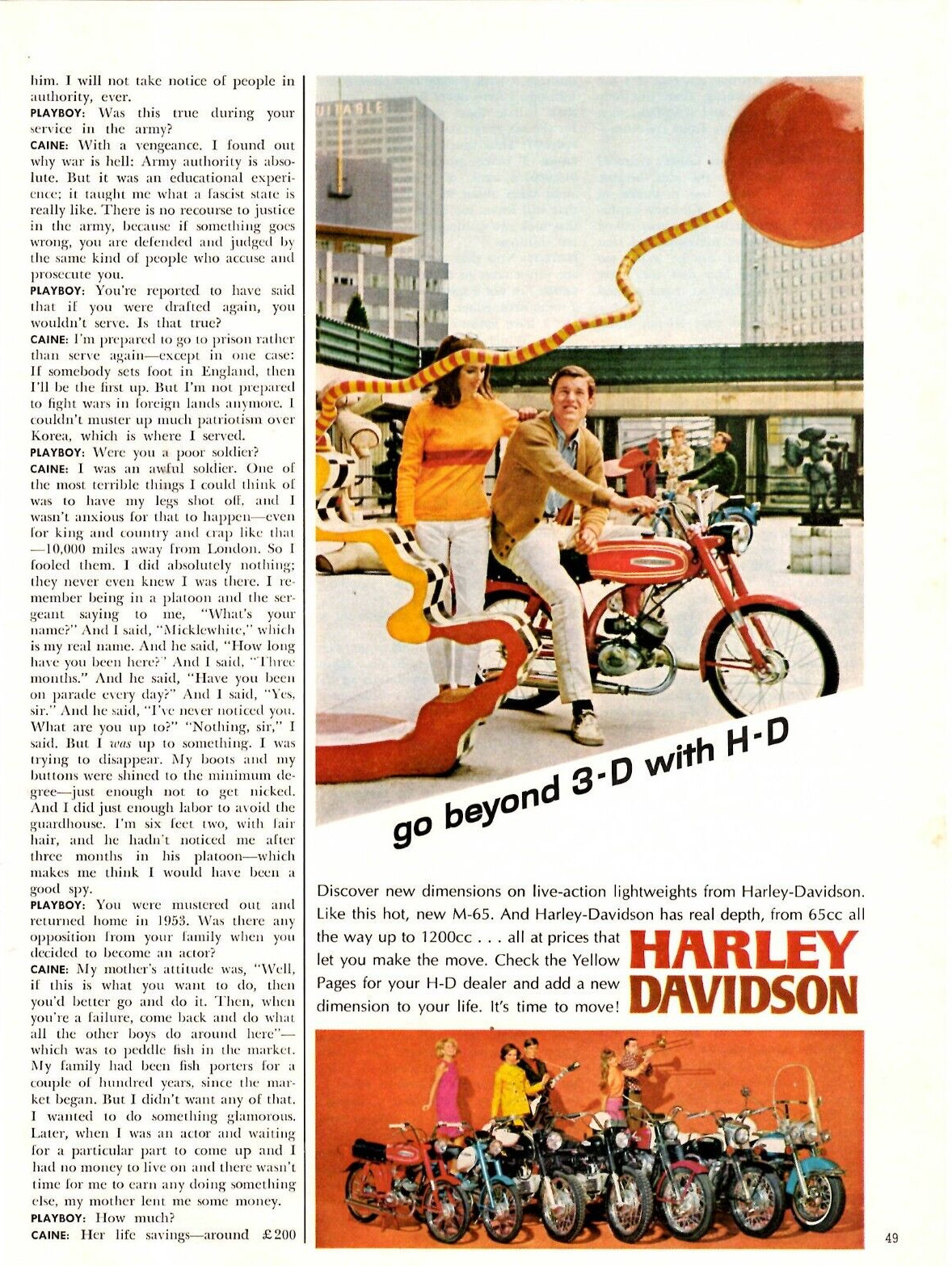 1967 Print Ad Harley Davidson Motorcycle Go Beyond 3-D with HD 65 cc to 1200cc