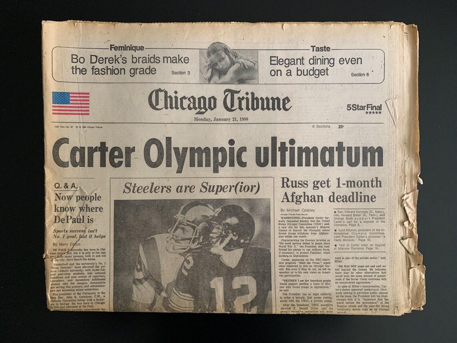 Chicago Tribune Pittsburgh Steelers Super Bowl XIV Newspaper (1980)