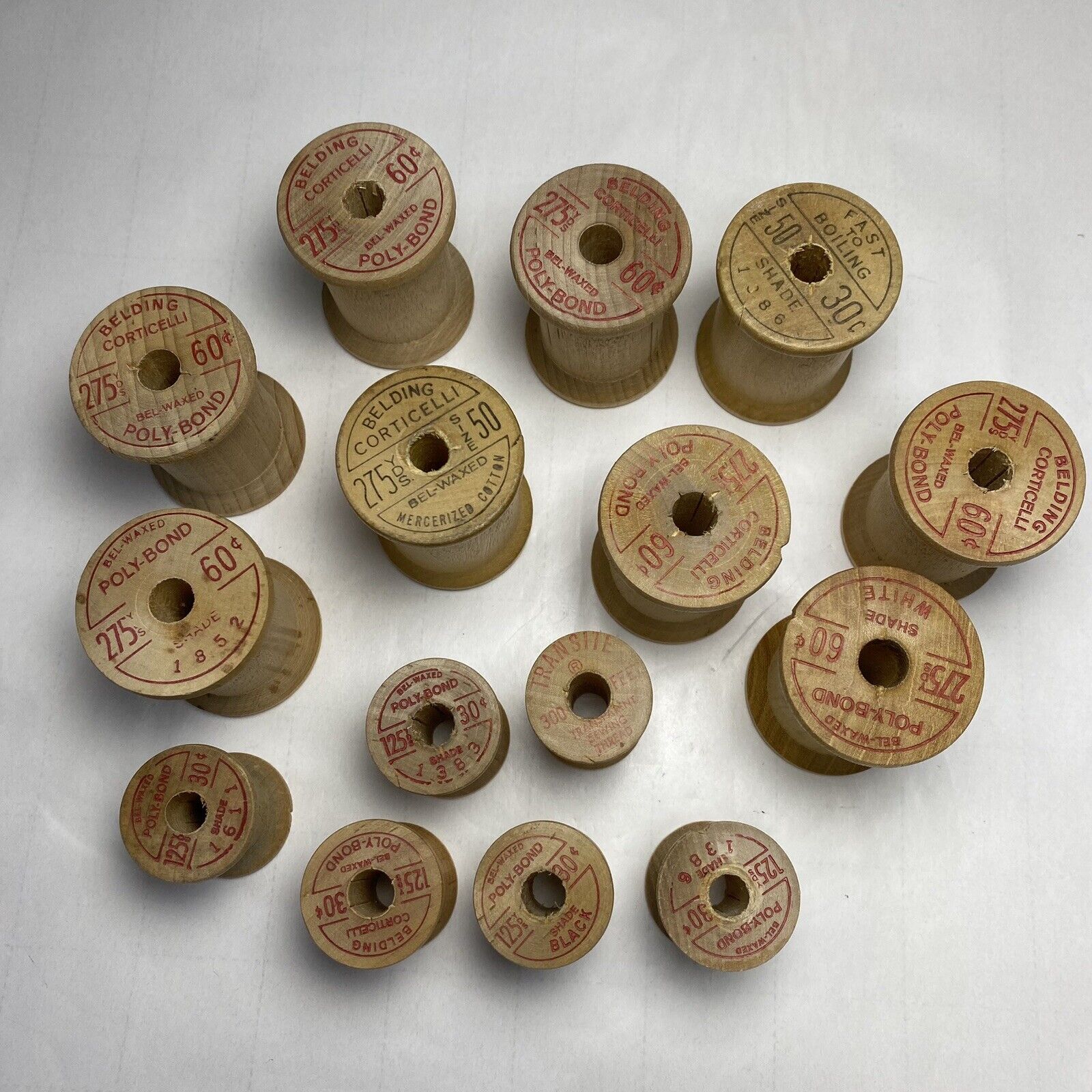 Lot 15 Belding Corticelli EMPTY Wooden Thread Spools Vintage For Crafting