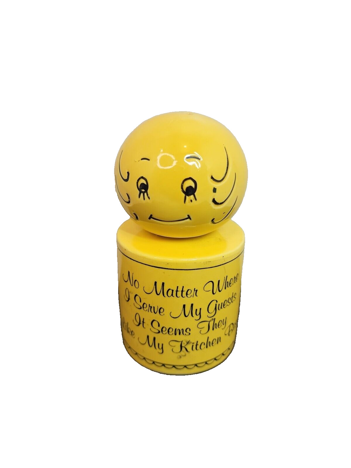 Vintage Enesco Yellow Smily Face Novelty Stacking Salt & Pepper Shakers Japan
