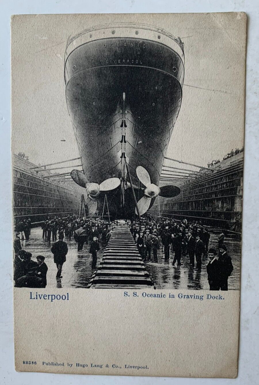 ca 1900s Ship Postcard White Star Line RMS Oceanic Liverpool In Graving Dock