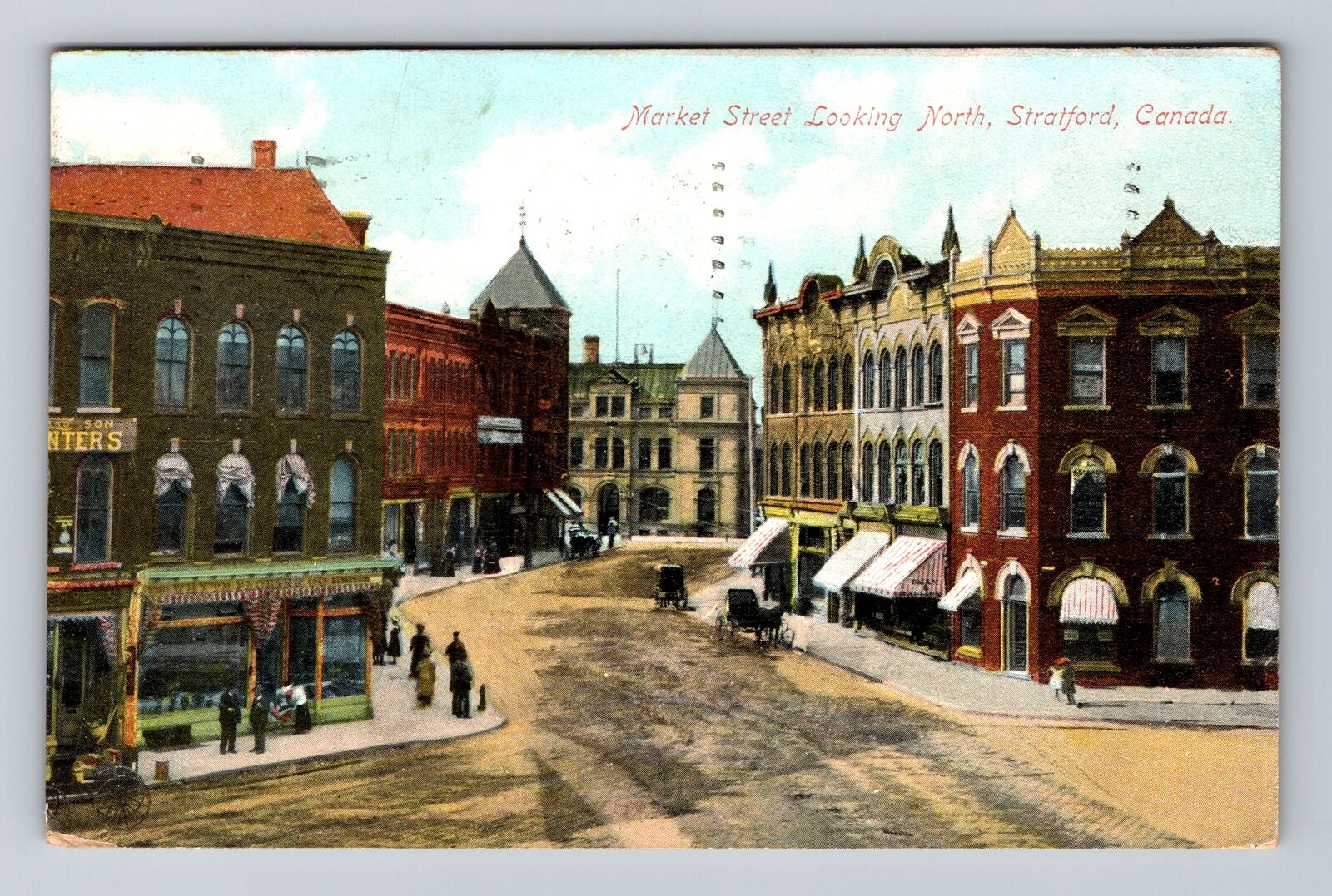 Stratford Ontario Canada, Market Street Horses & Carriages Vintagec1908 Postcard