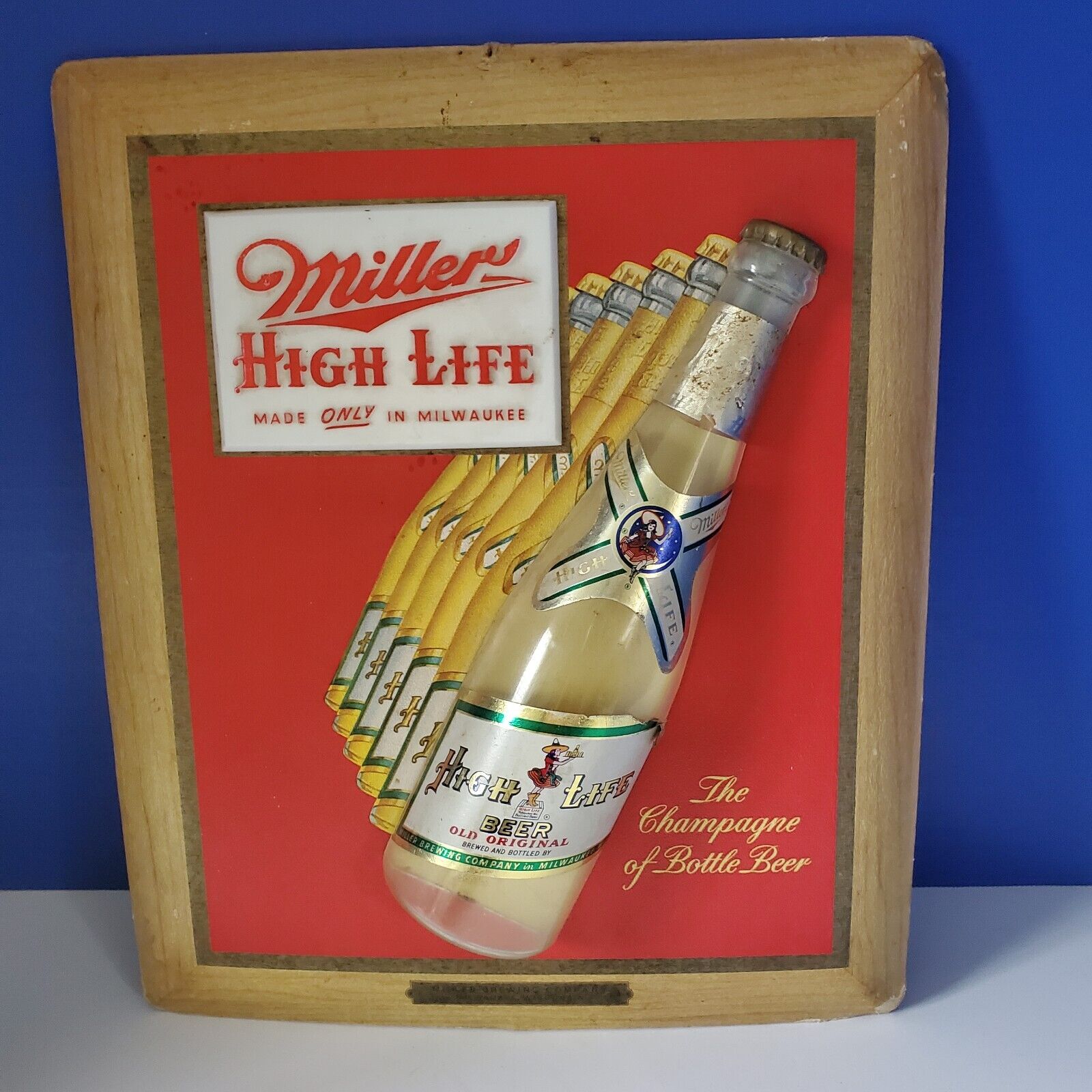 Original 1951 Miller High Life Beer Bottle 3-D Advertising Sign RARE