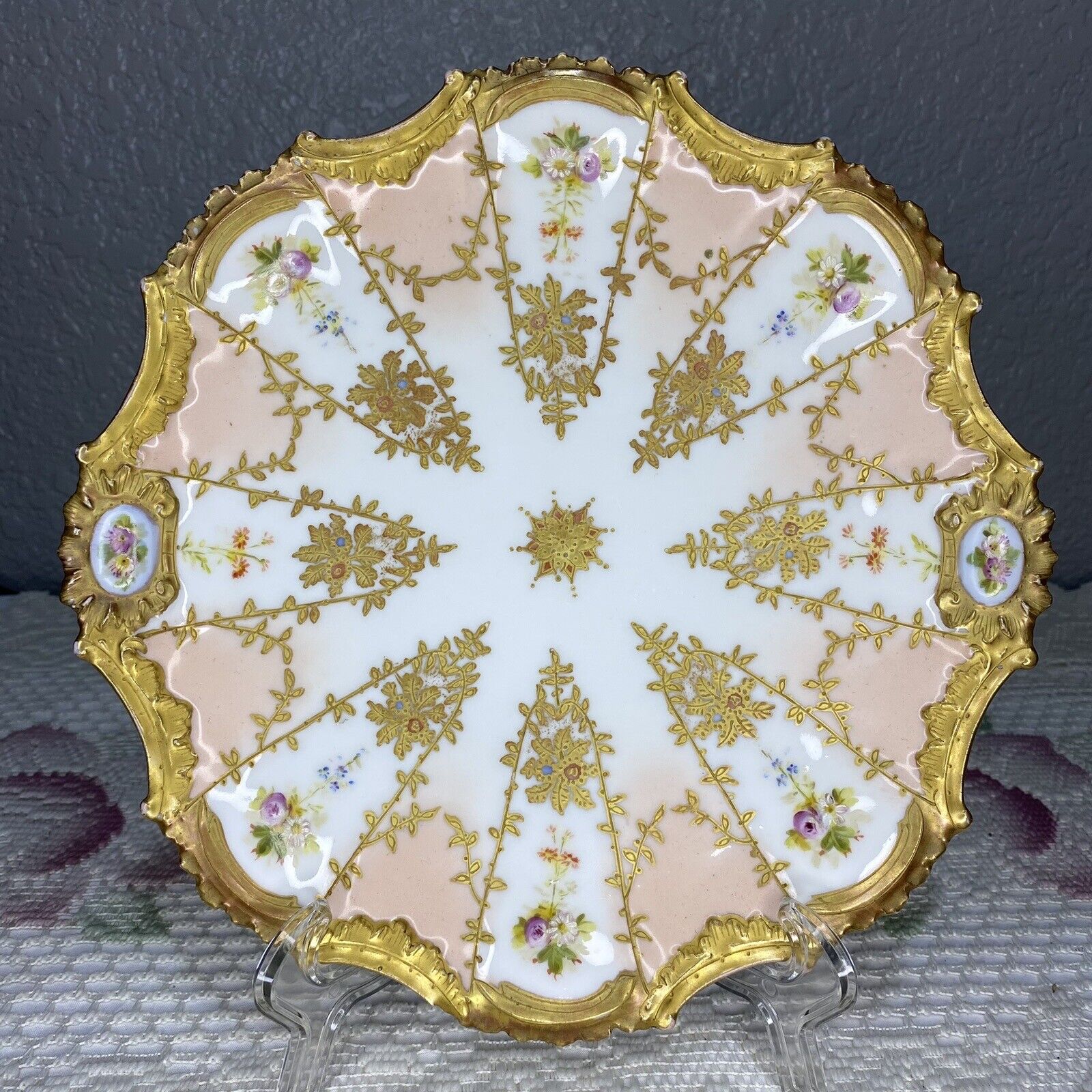 Vintage Heavily Gilded Gold Scalloped Victorian Style Decorative Plate