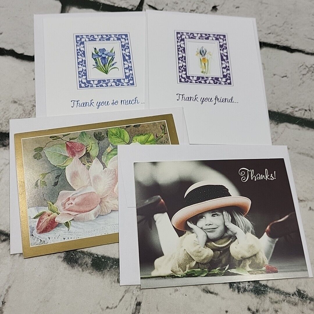 Vintage Greeting Cards Thank You Cards Lot Of 4 Floral Roses Little Girl 