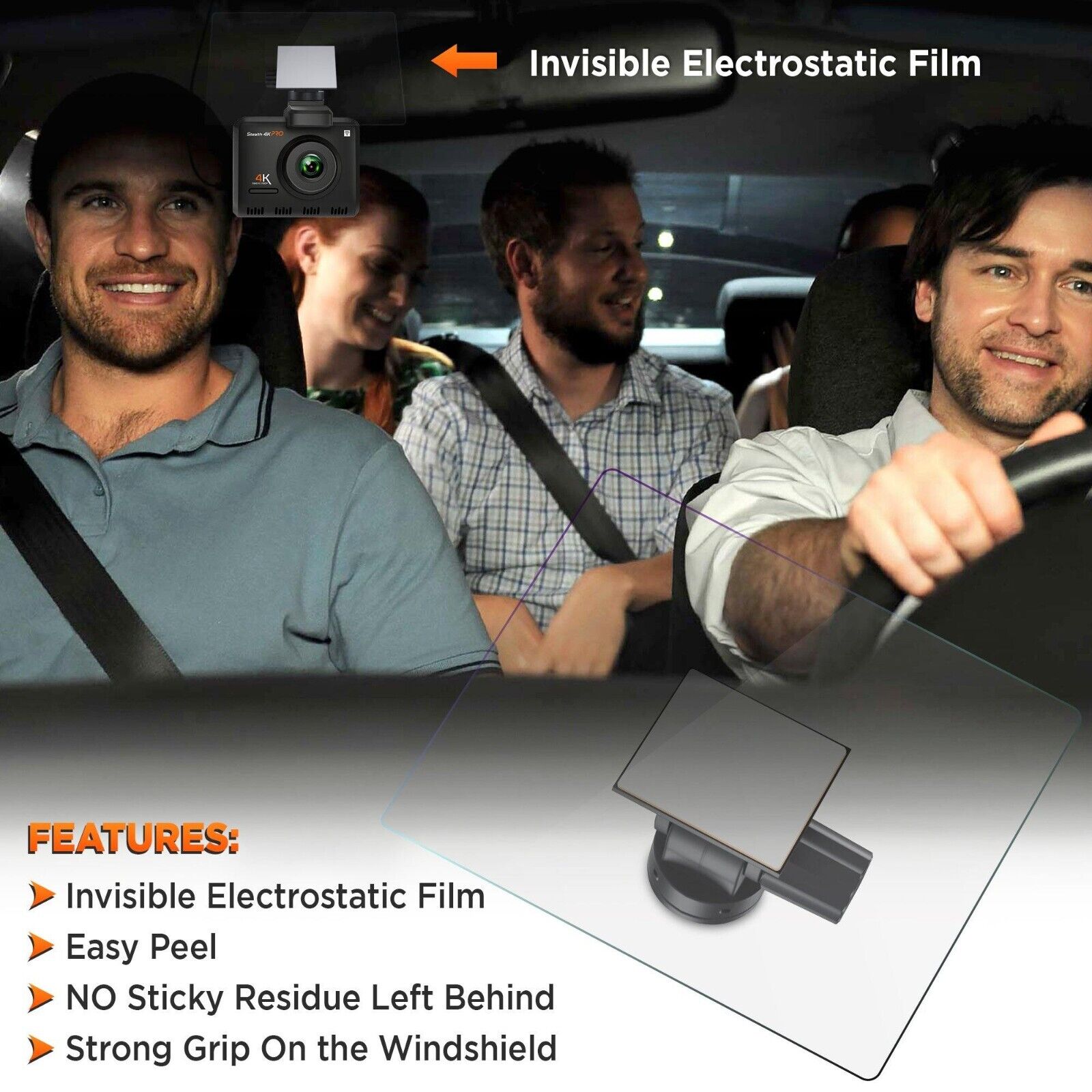 Invisible Electrostatic Film Car windshield Sticker for ROVE R2-4K Dash Cameras