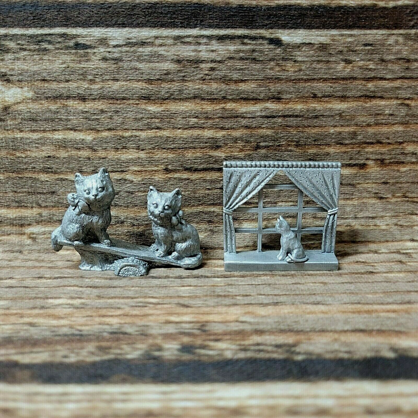 Spoontiques #78 Cat on Teeter Totter Seesaw/Cat in Window PP254 1983 Pewter