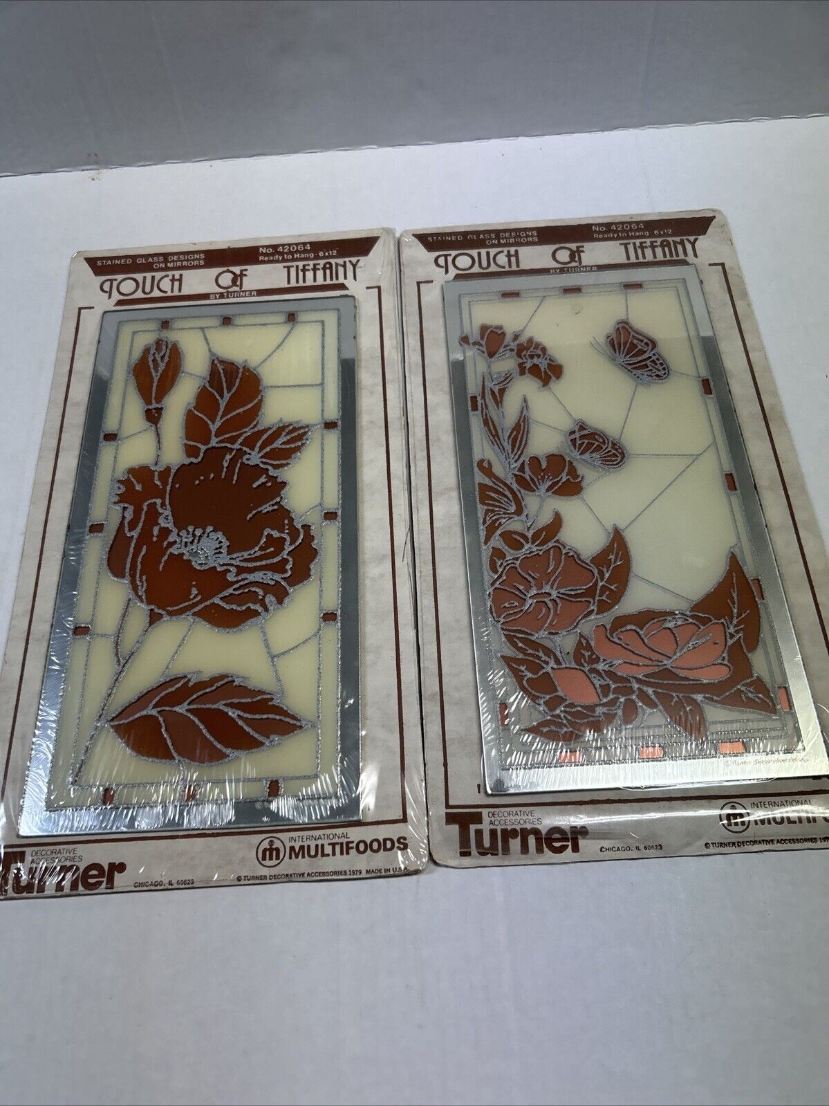 Set of 2 Vintage MCM Turner Decorative Stained Glass Panels - 12” x 6”