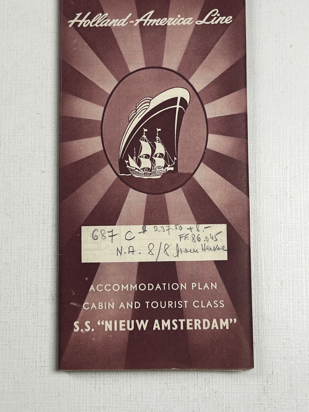 Holland America Cruise Line Accommodation Plan S.S. Nieuw Amsterdam 