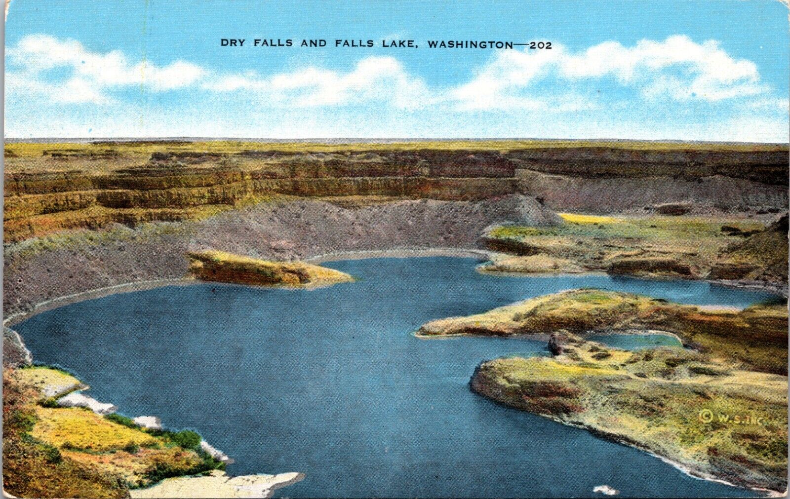 Washington WA Dry Falls & Falls Lake Vintage Postcard