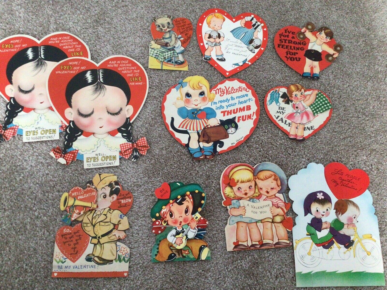 Lot Of 11 Vintage 1940s Valentines Cards- Used